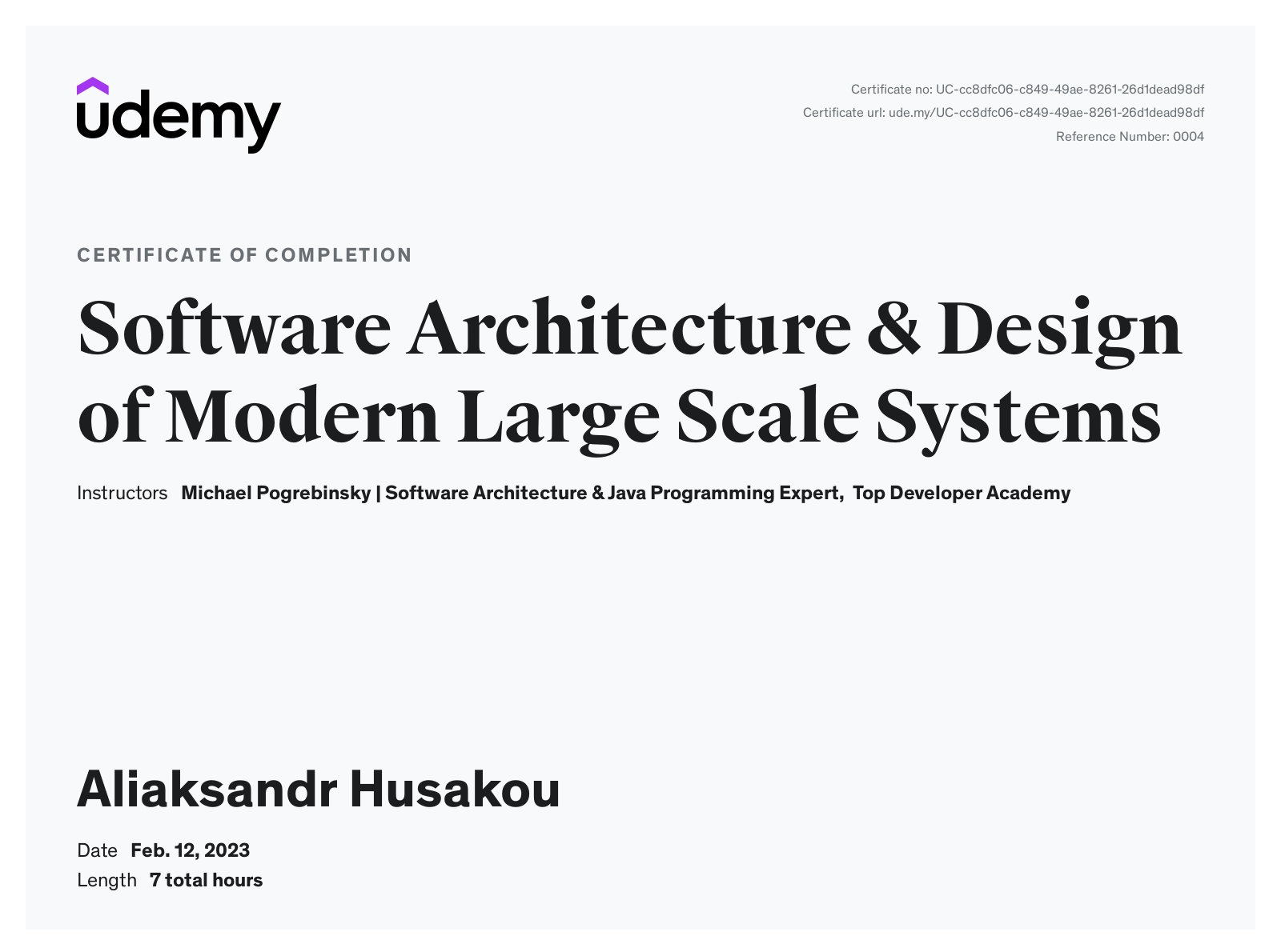 Software Architecture | Certificate